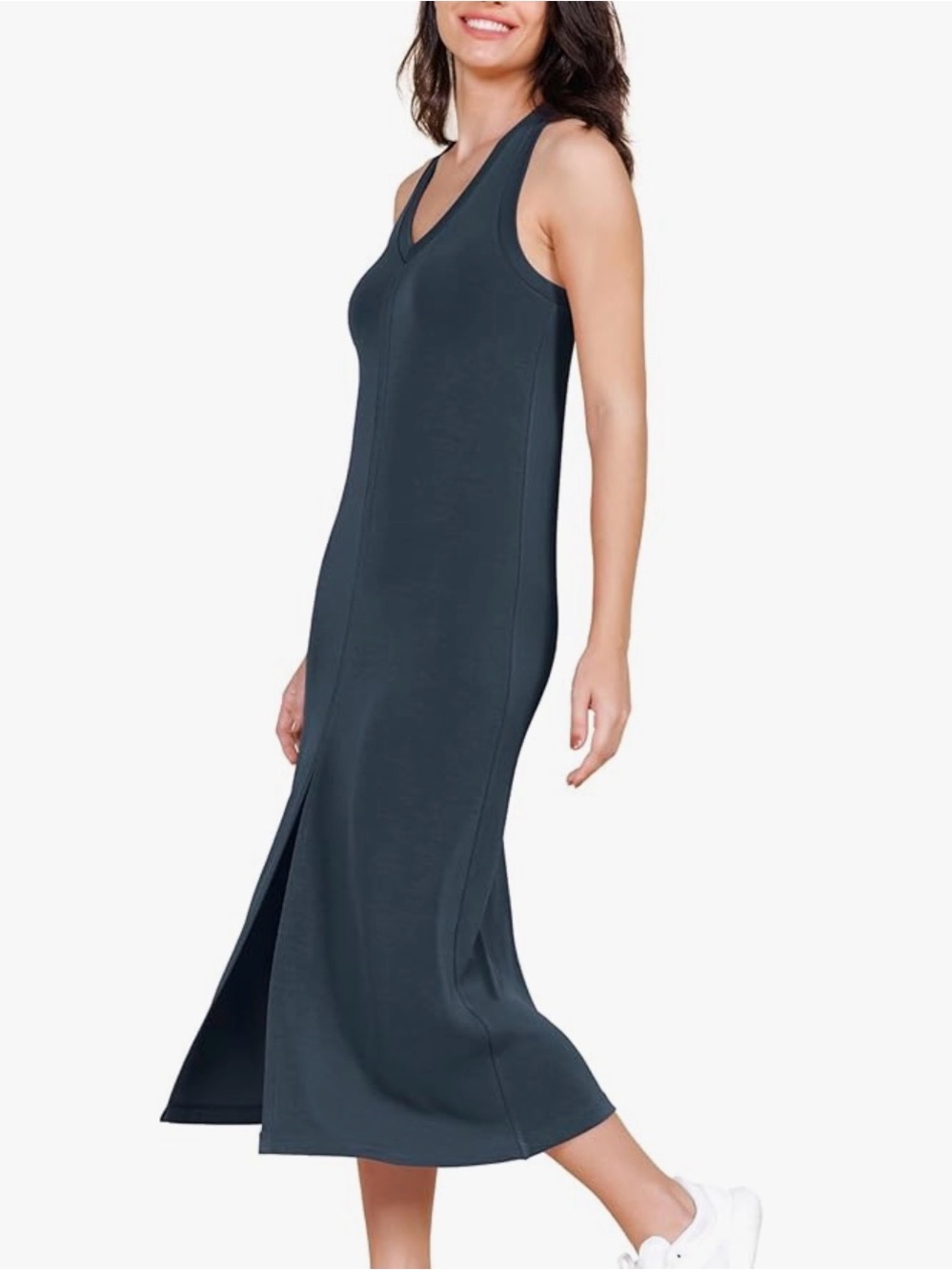 Sleeveless V-Neck Midi Dress in Dark Slate